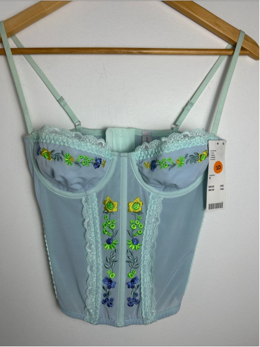 Urban Outfitters Out From Under Floral Embroidered Mesh Corset Bustier NWT M